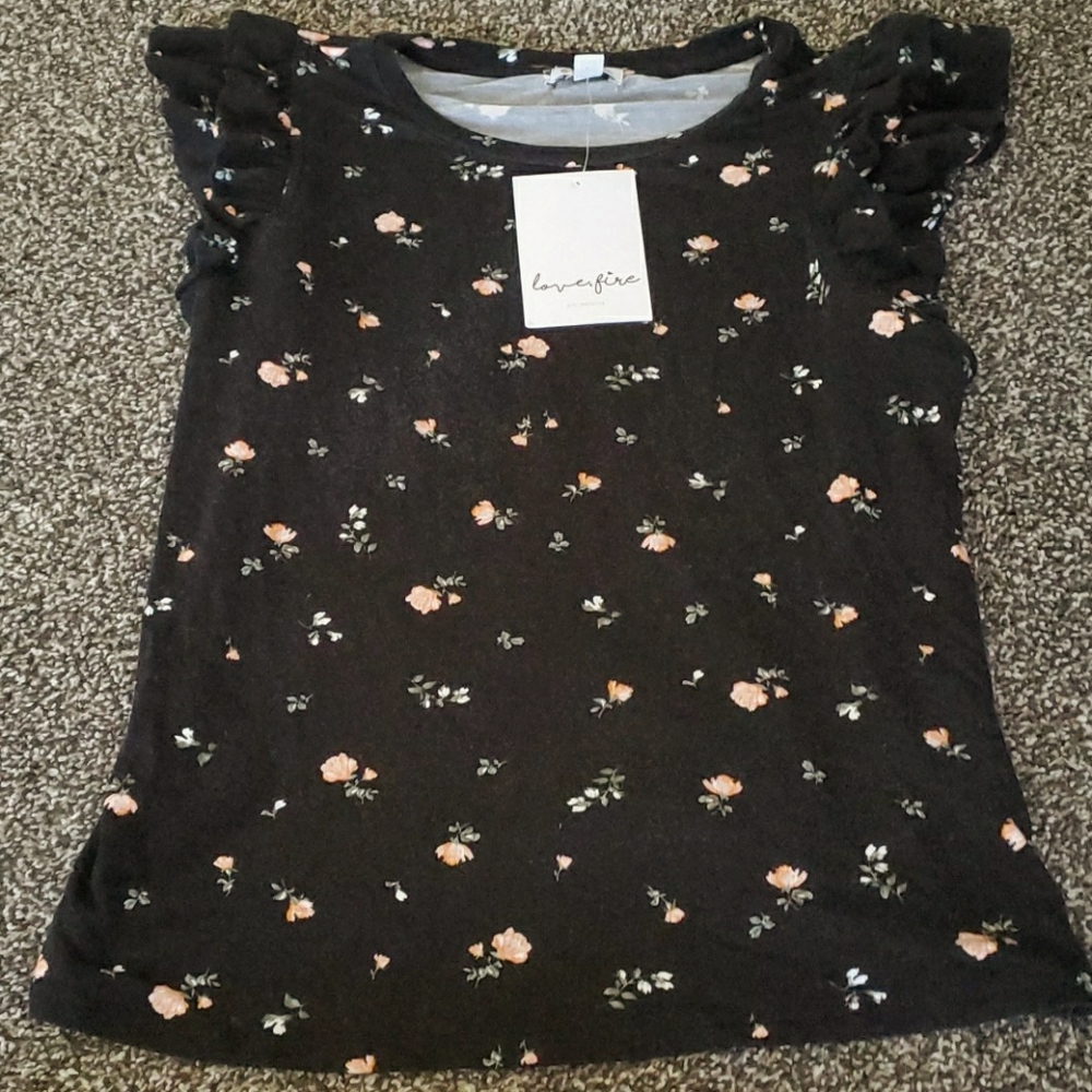 Flirty ruffle cap sleeve black and pink shirt